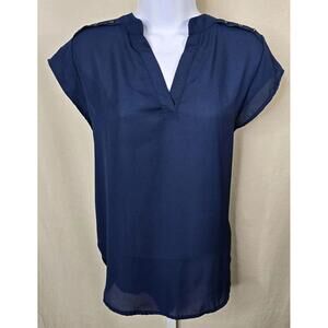Sweet Rain Cap Sleeve Blouse Top Navy Blue Scoop Neck Women’s L Excellent Condit